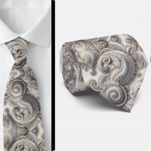 Gravata de Pescoço Paisley Azul Ouro e Branco Prem