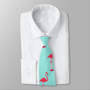 Gravata de Pescoço Rosa Flamingos em Verde Minús