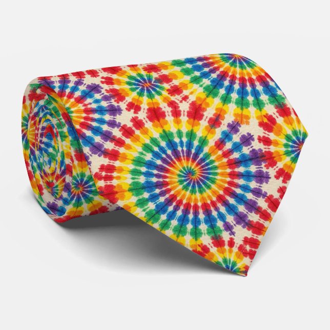 Gravata de Pescoço Tie Dye Psicodélica Arco-íris (Rolled)