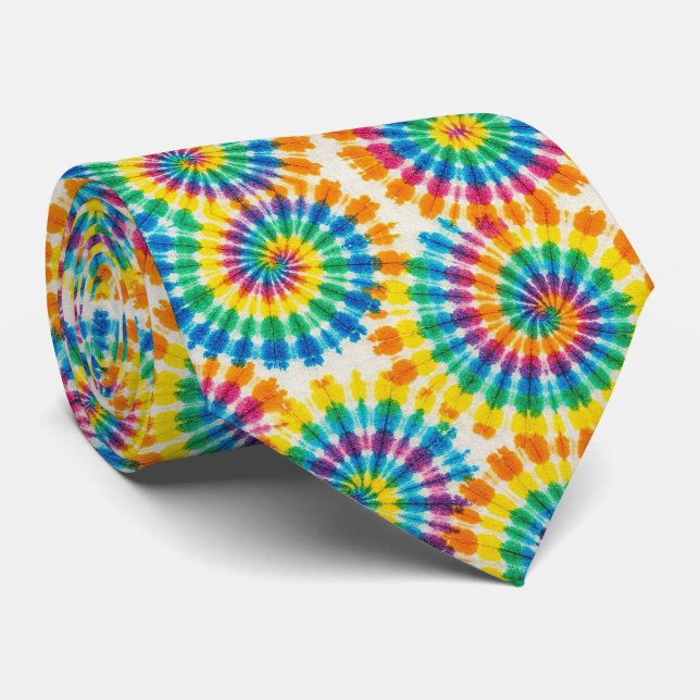 Gravata de Pescoço Tie Dye Psicodélica Arco-íris (Rolled)