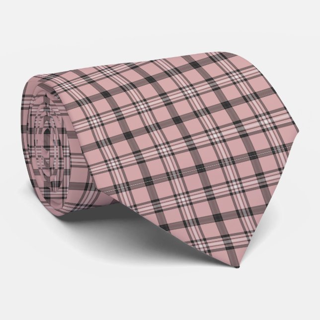 Gravata de Pescoço Xadrez Rosa e Preto Padrão Clás (Rolled)