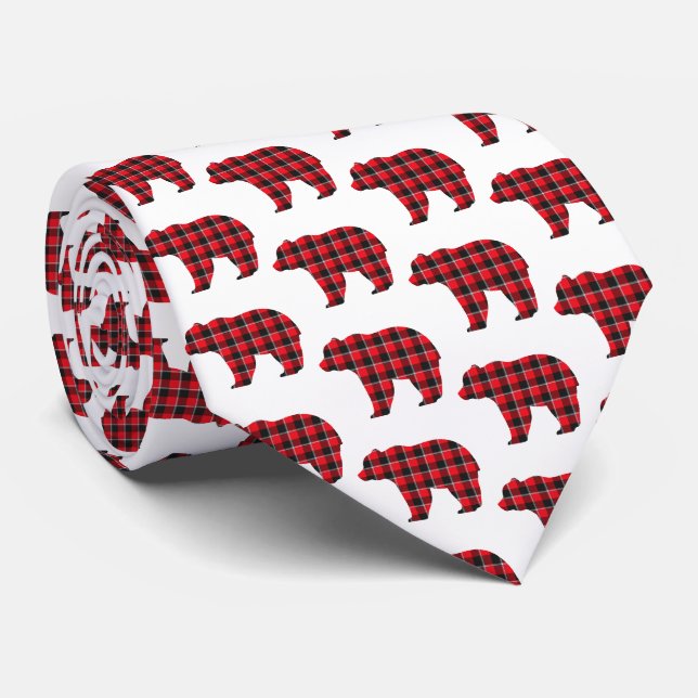 Gravata de Pescoço Xadrez Urso Vermelho Preto Búfa (Rolled)