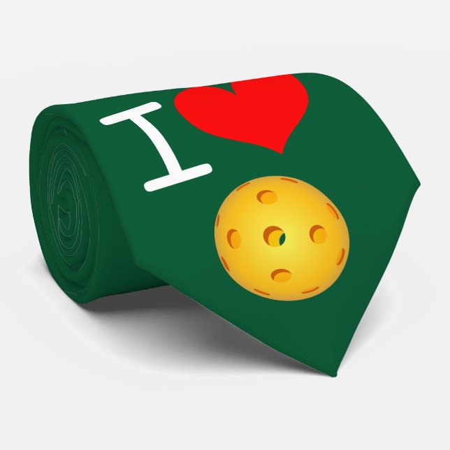 Gravata de Pickleball: Eu amo Pickleball (o verde) (Rolled)