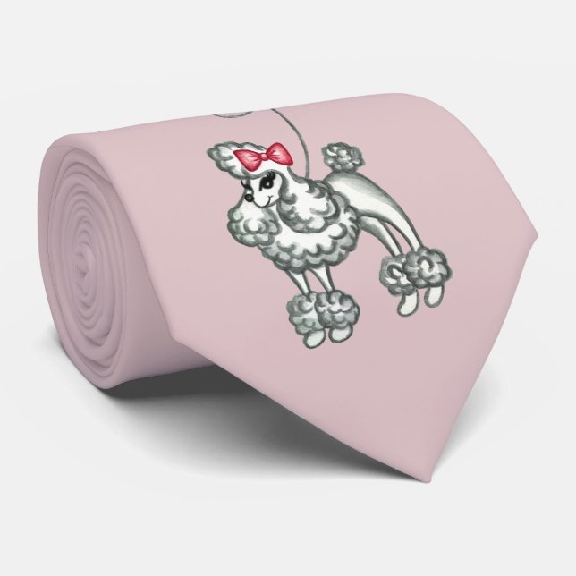 Gravata de Poodle Francês Retro Rosa (Rolled)