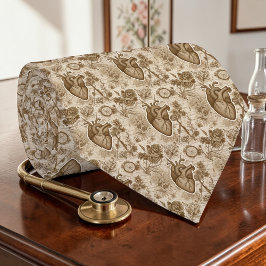 Gravata de seda com coração de anatomia vintage e 