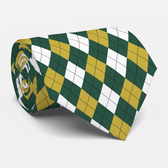 Gravata de seda com padrão argyle verde escuro e m (Rolled)
