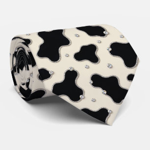 Gravata de seda falsa com brilho e estampa de vaca