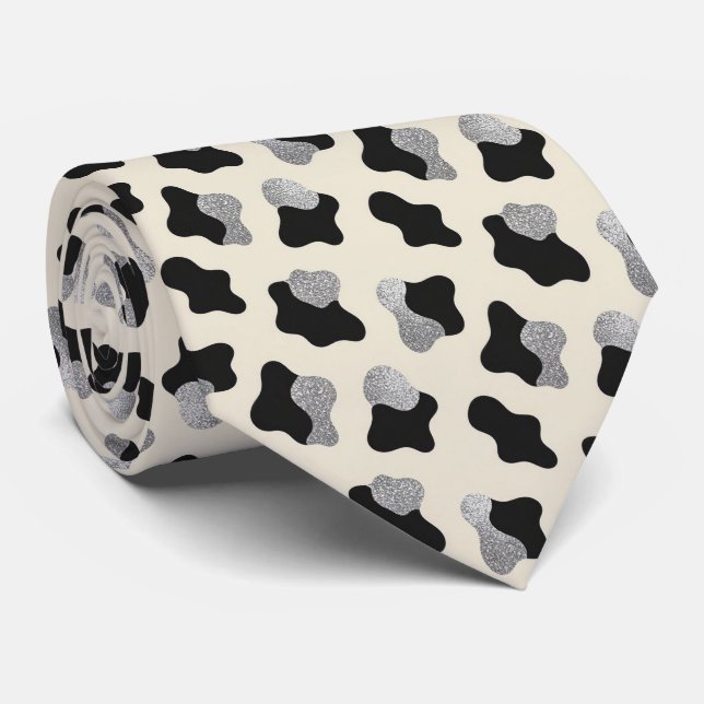 Gravata de seda falsa com brilho e estampa de vaca (Rolled)