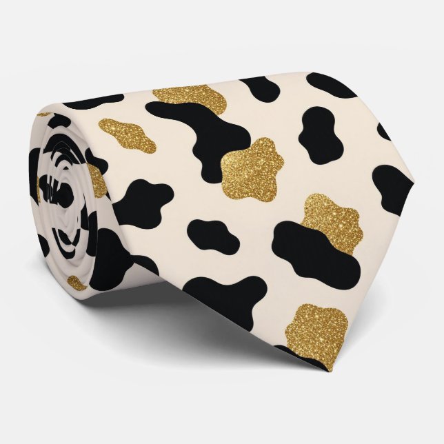 Gravata de seda falsa com brilho e estampa de vaca (Rolled)