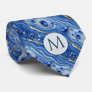 Gravata de seda falsa com monograma   Mármore azul
