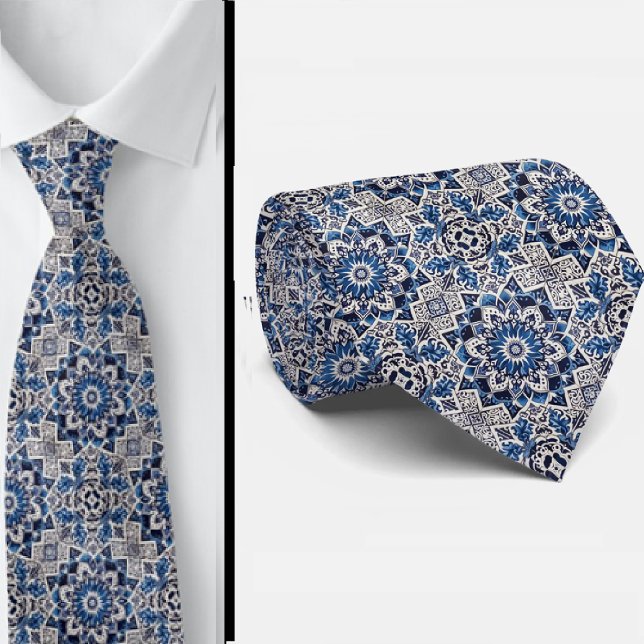 Gravata de seda falsa luxuosa com azulejos marroqu (Criador carregado)