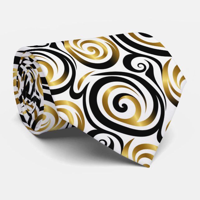 Gravata de seda falsa | Preto, Branco + Abstrato D (Rolled)