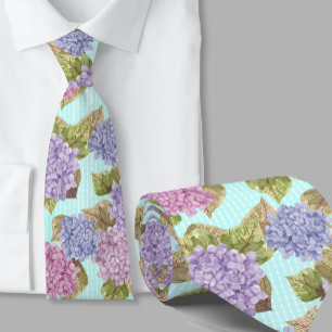 Gravata de seda floral em aquarela Hydrangeas Azul