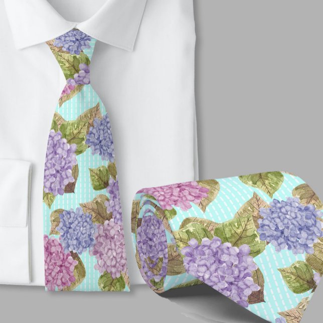 Gravata de seda floral em aquarela Hydrangeas Azul (Criador carregado)