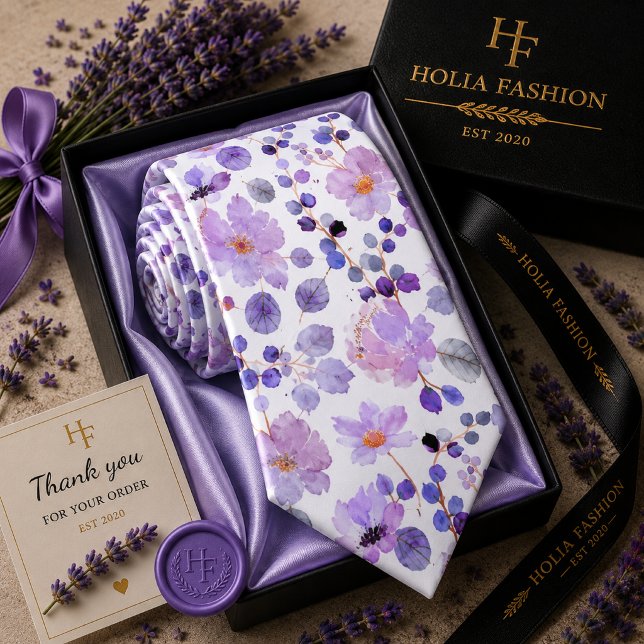 Gravata de seda floral roxa lavanda aquarela (Criador carregado)