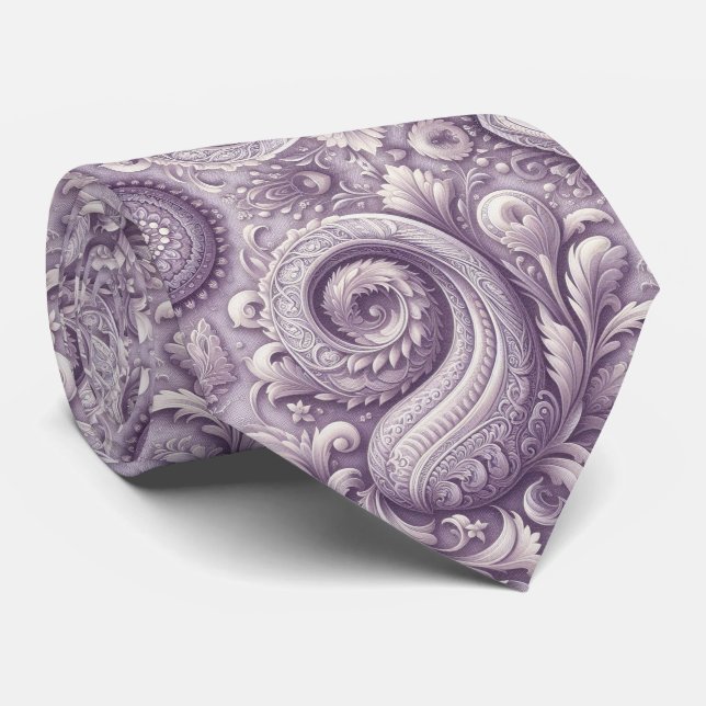 Gravata de seda lavanda com relevo em Jacquard Pai (Rolled)