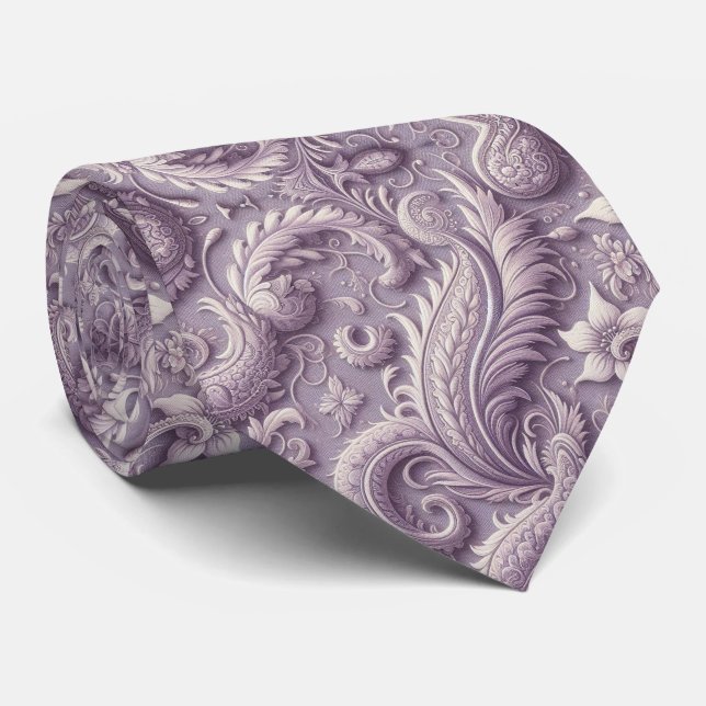 Gravata de seda lavanda com relevo em Jacquard Pai (Rolled)