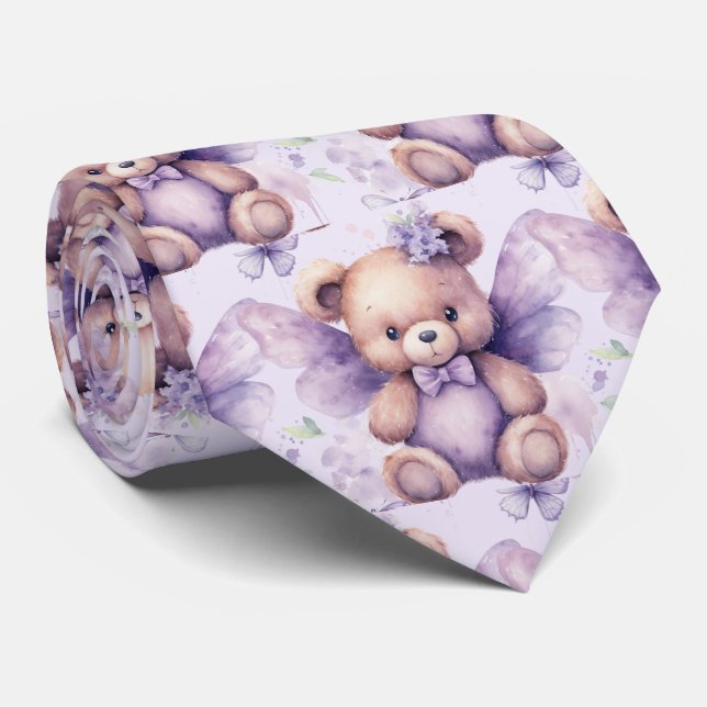 Gravata de Ursinho de Pelúcia Roxo Lilás (Rolled)