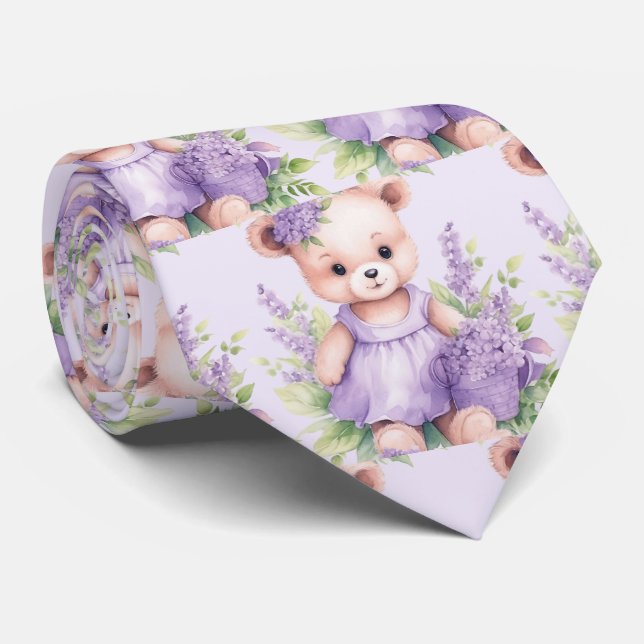 Gravata de Ursinho de Pelúcia Roxo Lilás (Rolled)