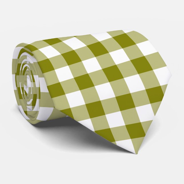 Gravata de xadrez gingham verde oliva (Rolled)