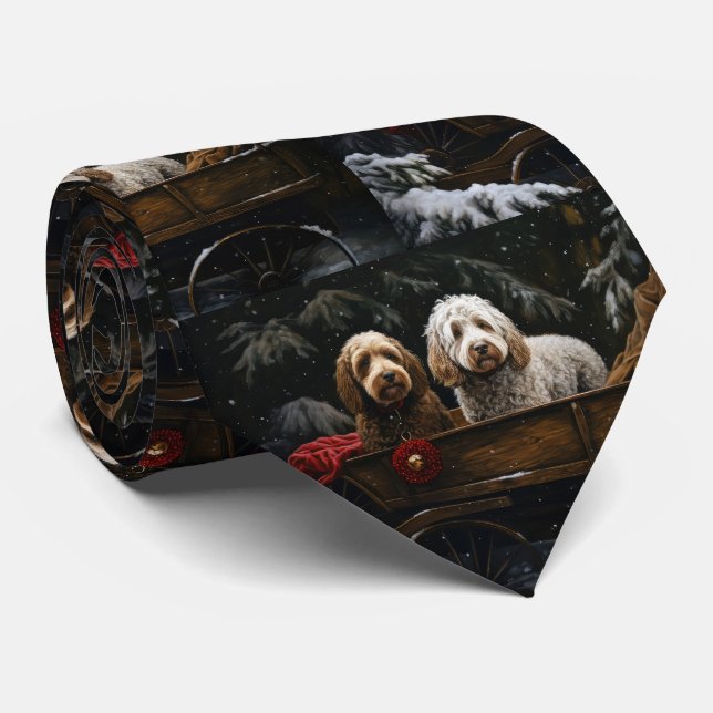 Gravata Decado de Natal Cockapoo Snowy Sleigh (Rolled)