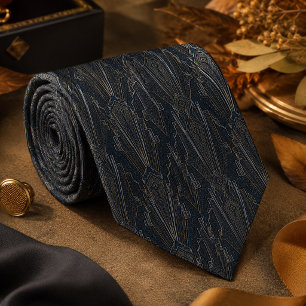 Gravata Deco de Platina Geometria Luxo Art Déco Moderno