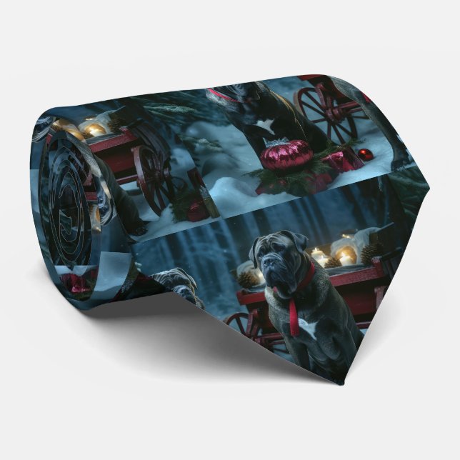 Gravata Decoração de Natal Cane Corso Snowy Sleigh (Rolled)