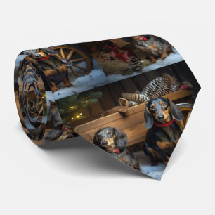 Gravata Decoração de Natal Dachshund Snowy Sleigh