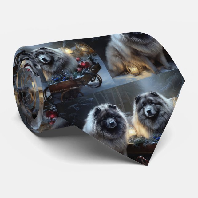 Gravata Decoração de Natal de Keeshond Snowy Sleigh (Rolled)
