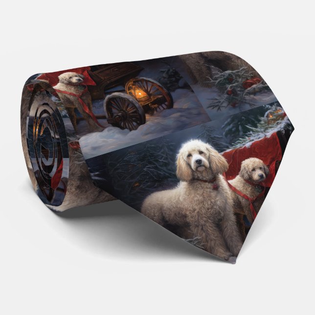 Gravata Decoração de Natal Poodle Snowy Sleigh (Rolled)