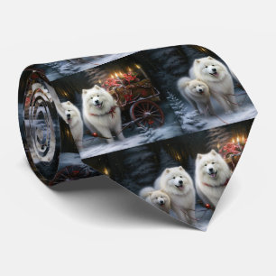 Gravata Decoração de Natal Trenó Nevado Samoyed