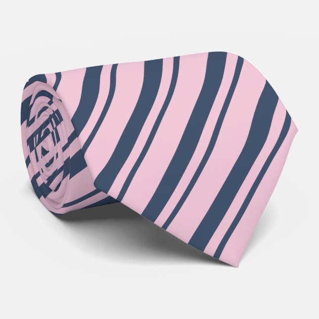 Gravata Deep Grey Blue and Pink Stripes (Rolled)