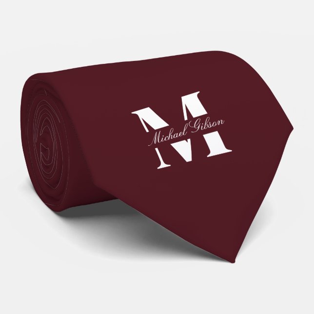 Gravata Deep Maroon | Custom Monogram Wedding Groomsmen  (Rolled)