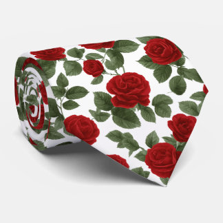 Gravata Deep Red Roses with leaves Seamless Pattern