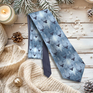 Gravata Deer Antlers Arrows Padrão de Natal Blue ID861
