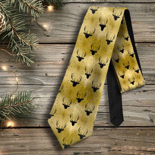 Gravata Deer Antlers Arrows Padrão de Natal Dourado ID861