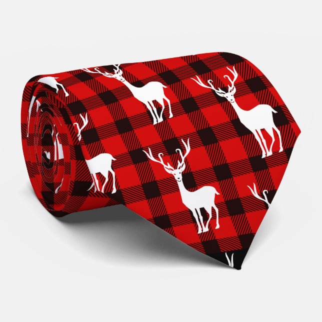 Gravata Deer Buffalo Xadrez Red Black tie Lumberjack (Rolled)