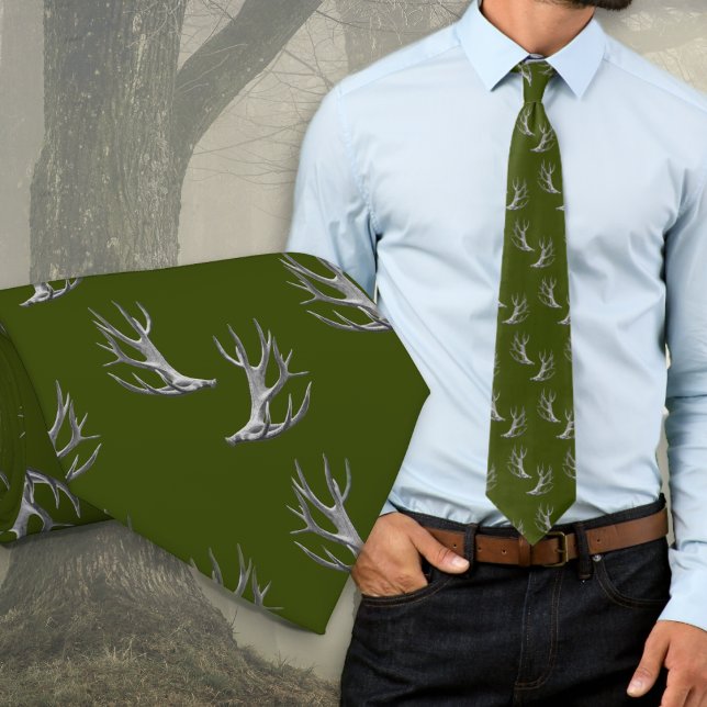 Gravata Deer Hunter Antlers Pattern Forest Green (Criador carregado)