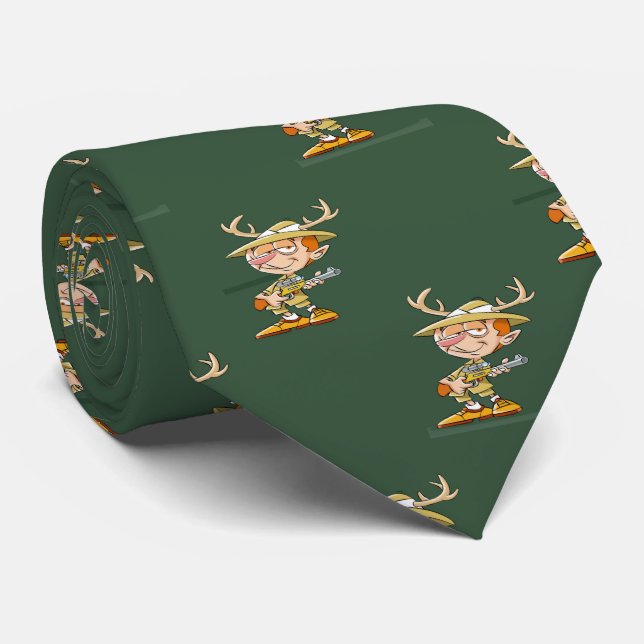 Gravata Deer Hunter Cartoon Necktie (Rolled)