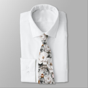 Gravata Delicar padrão floral. Flores brancas em uma luz