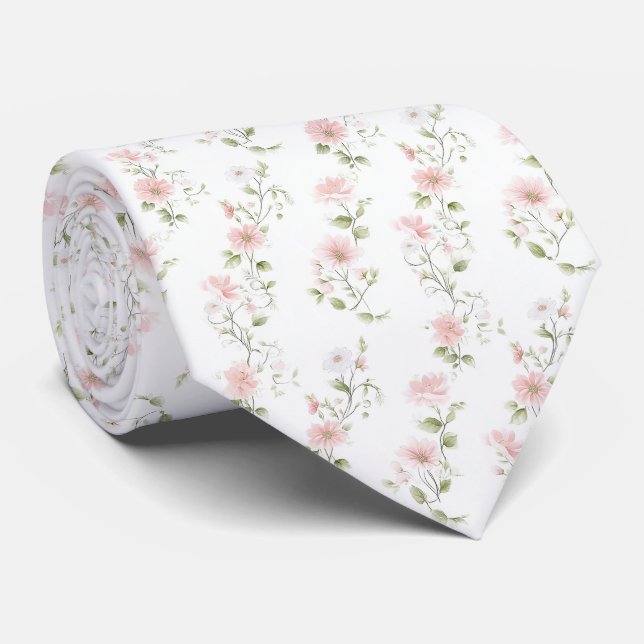 Gravata Delicate pink floral pattern neck tie (Rolled)