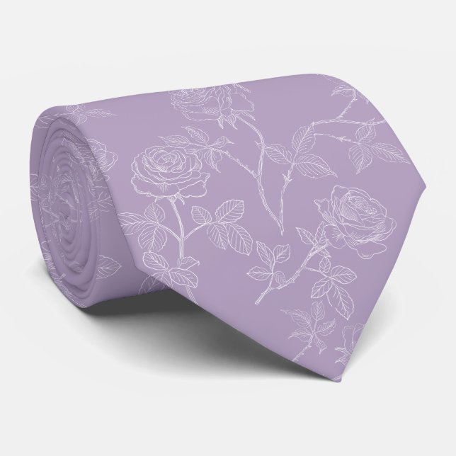 Gravata Delicate white roses on lavender (Rolled)