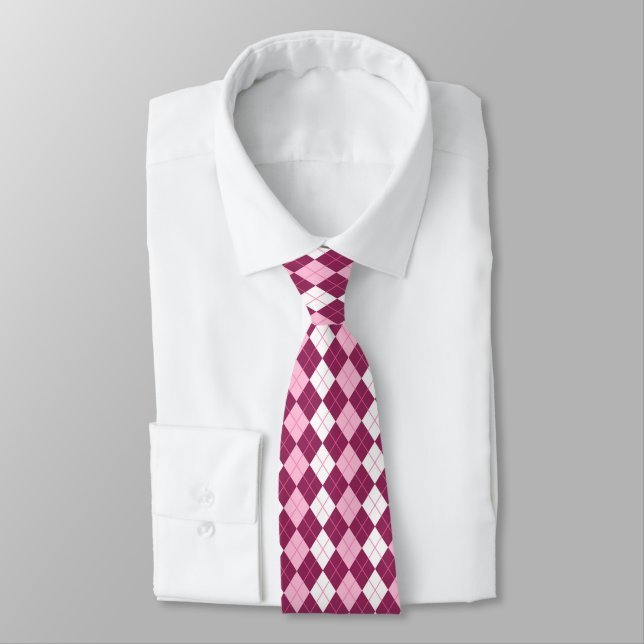 Gravata Desenho Argle Simétrico Rosa e Branco (Amarrado)