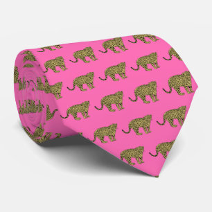 Gravata Desenho de Gato Pintado Leopardo Guepardo Rosa Vib