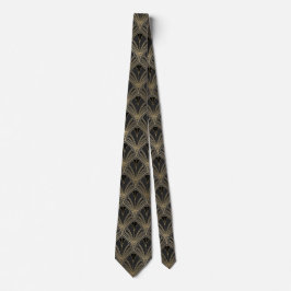 Gravata Desenho de Leque Preto Dourado Art Déco