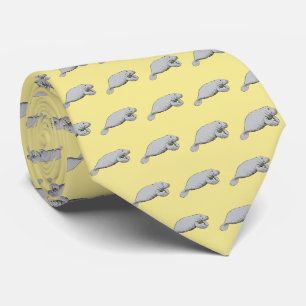 Gravata Desenho de Manatim Vintage Cinza Amarelo
