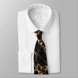 Gravata Desenho de Mármore Nero Portoro Luxo Preto Dourado