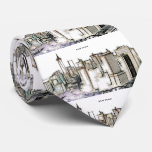 Gravata Desenho De Nova Iorque De Linha Do Skyline Preta E