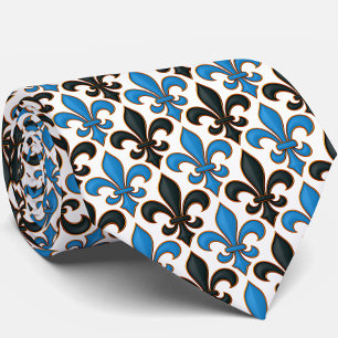 Gravata Desenho de padrão barroco azul preto flor-de-lis
