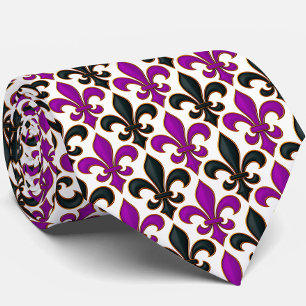 Gravata Desenho de padrão Barroco Flor-de-lis Preto Roxo